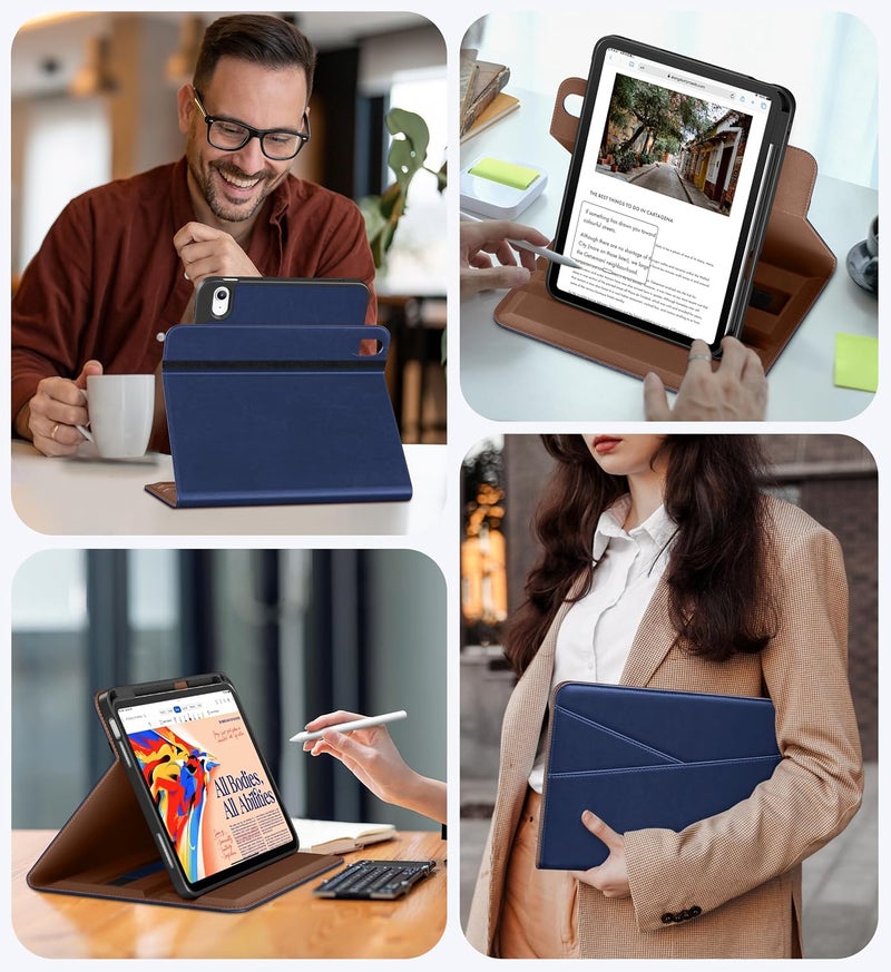 DTTO for iPad A16 Case, iPad 11th / 10th Generation Case (2025/2022), 360 Degree Rotating Premium Leather Folio Stand Cover with Pencil Holder, Navy Blue - Image 5